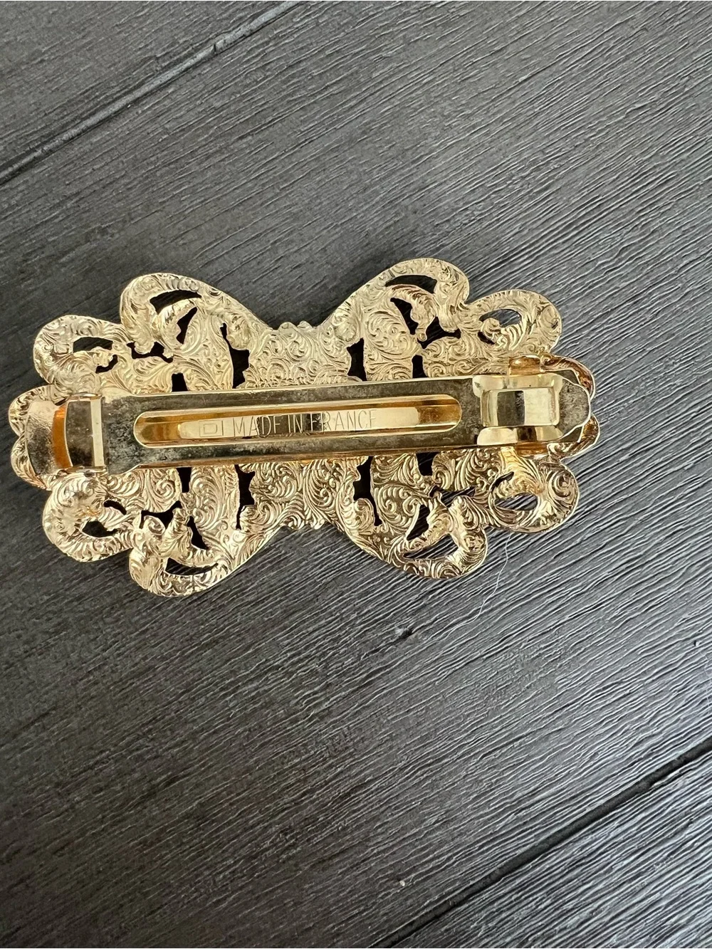 Vintage Gold-Tone hair clip with Black Enamel Accents